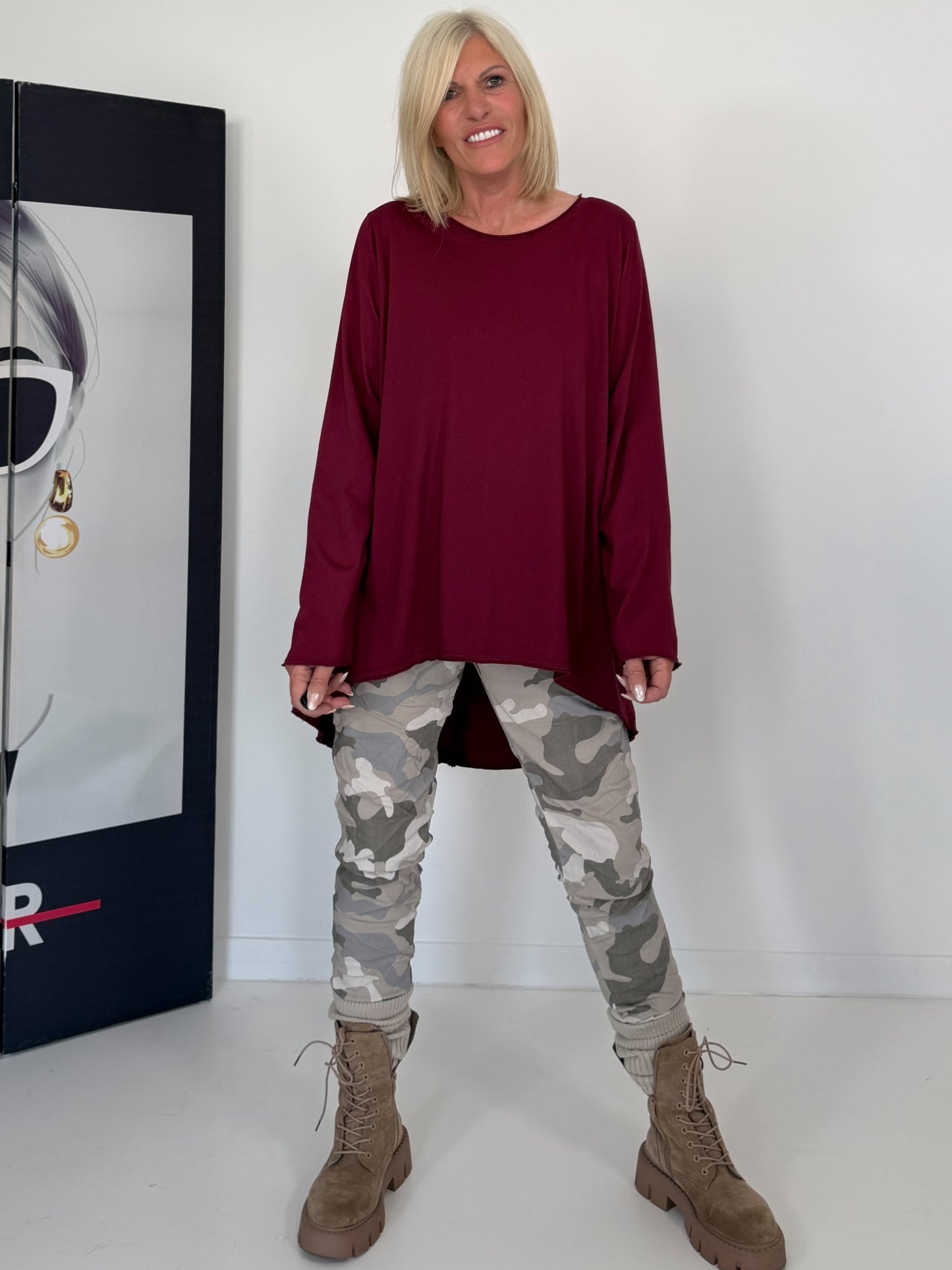 Basic Shirt mit Rundhalsausschnitt - bordeaux