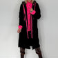 Coat with teddy curl look and neon accents - black