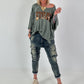 Strick Shirt mit Leo-Print - salbei