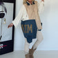Asymmetrische Oversized Jacke im Materialmix - beige-ecru-denim