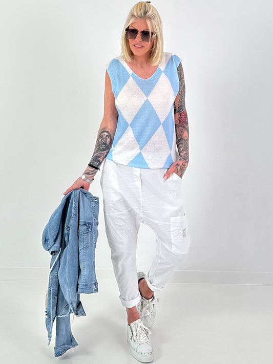 Diamond Argyle Vest - white-light blue