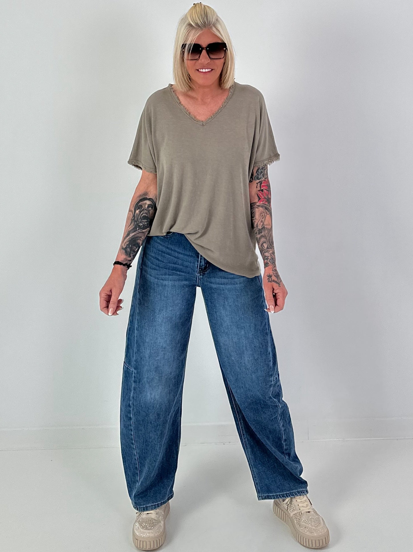 Ripp Shirt mit Fransendetails - taupe