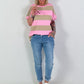 Sweat T-Shirt mit Streifen - taupe-rosa