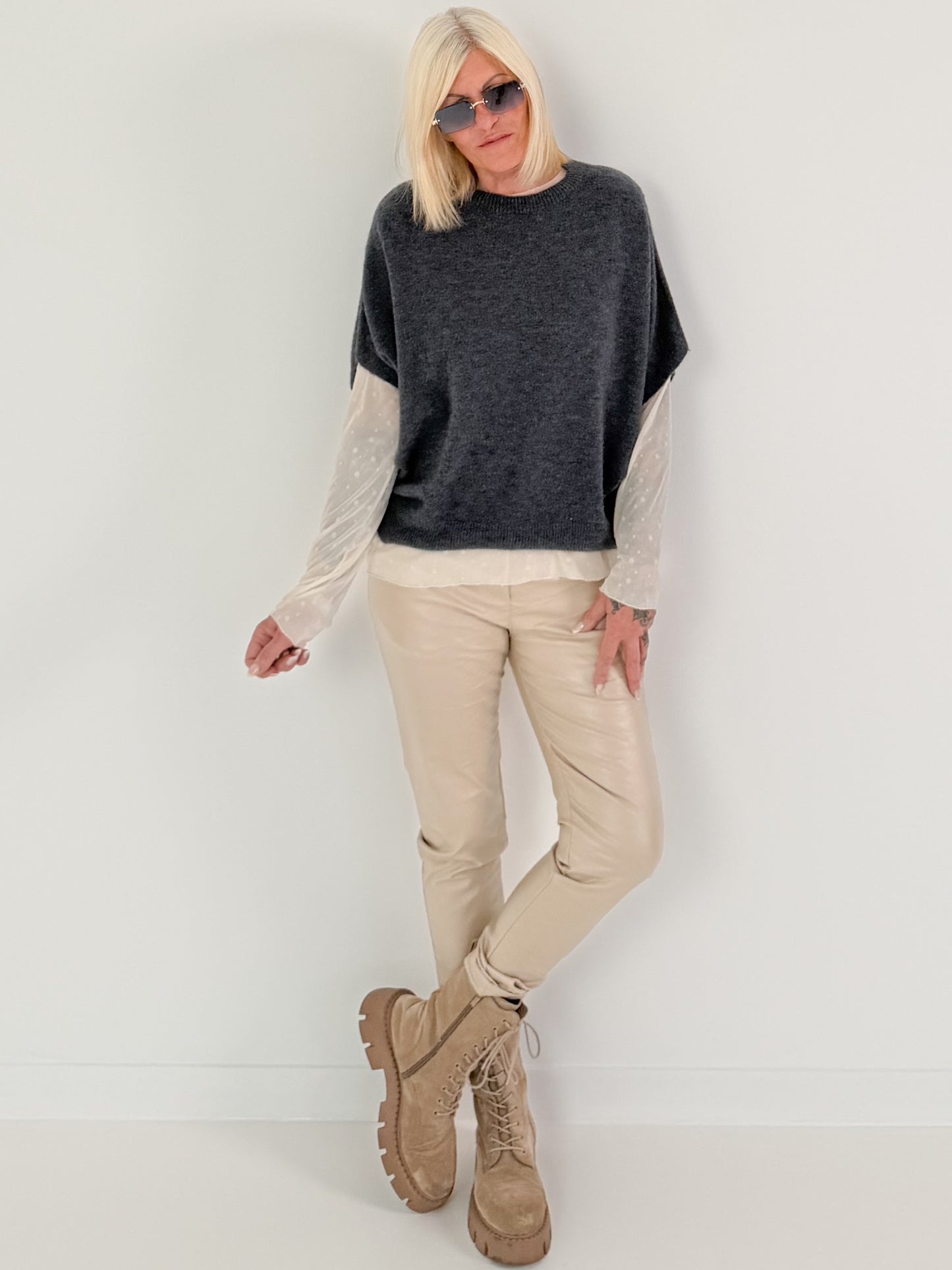 Soft knitted tank top - anthracite