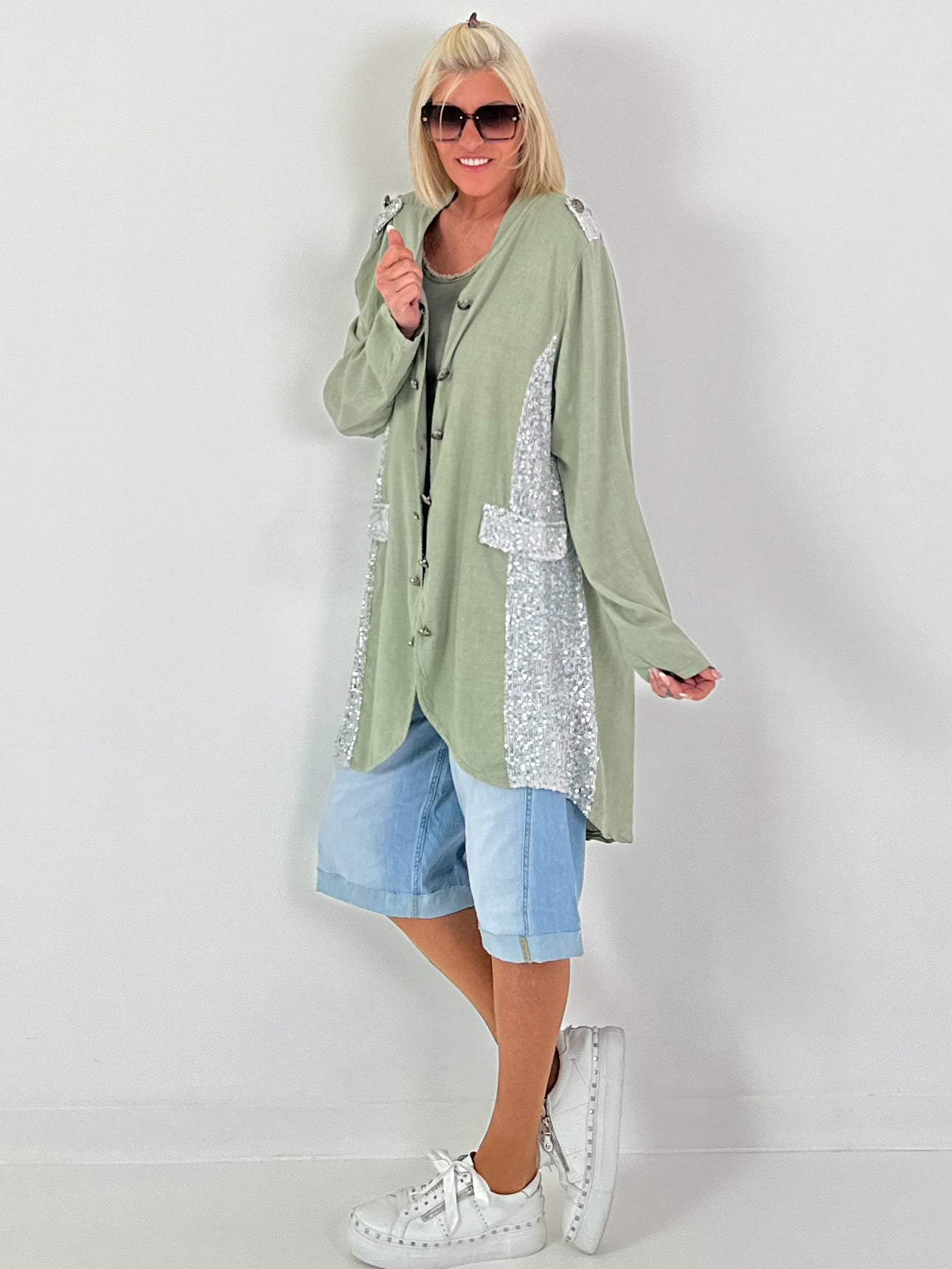 Oversized Leinen-Military Blazer - khaki