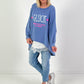 Oversized stonewashed Sweatshirt Modell "Glück..." - jeansblau