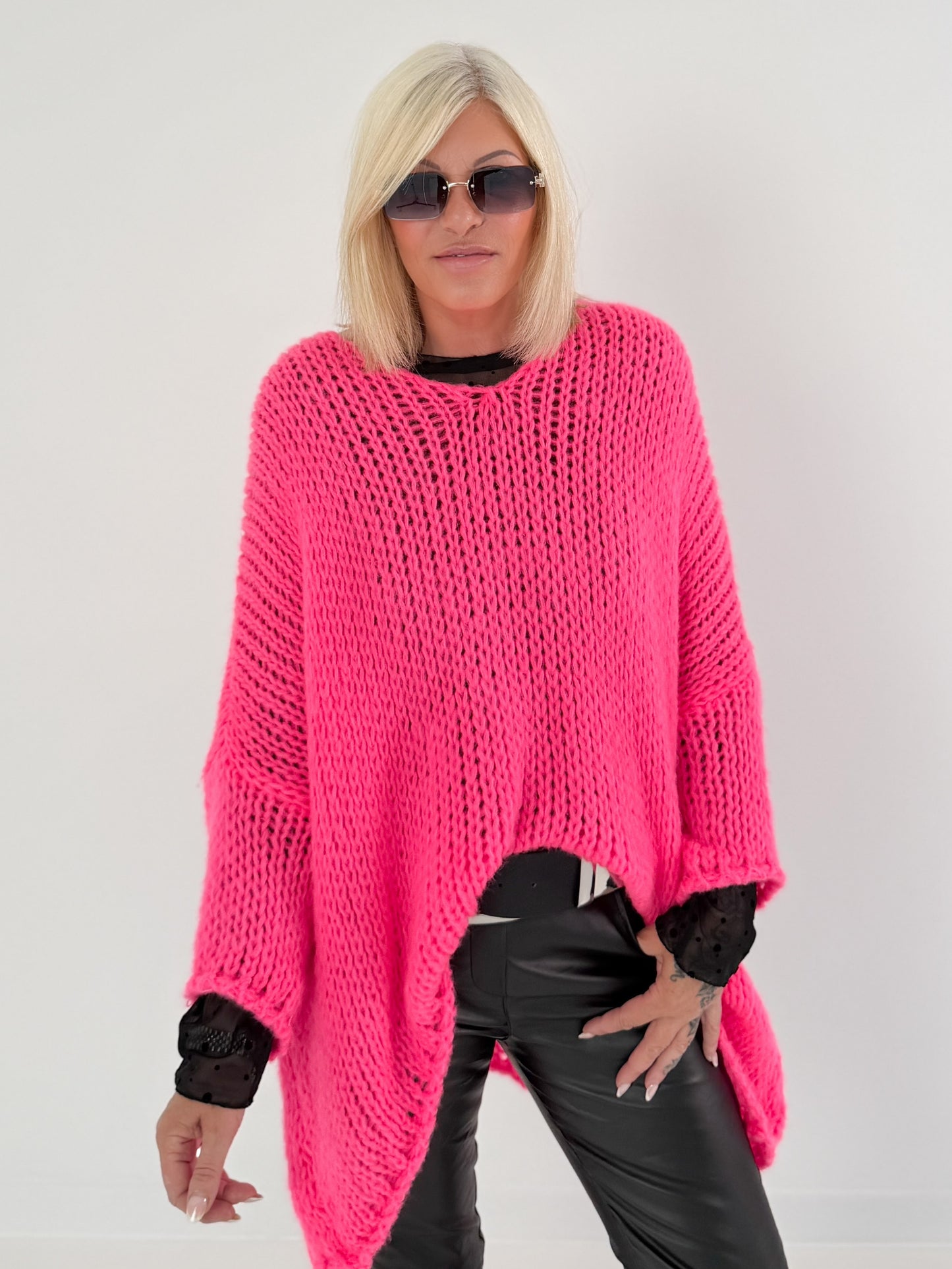 Soft Oversized Chunky Knit Sweater - neon pink