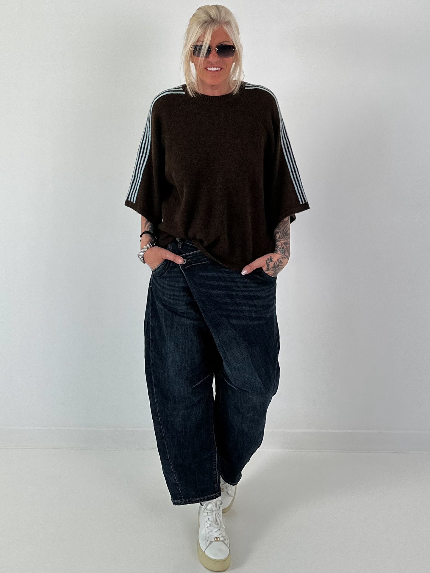 Pullover mit halbem Arm - mokka