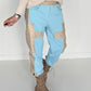 Sweathose im Materialmix - hellblau -beige