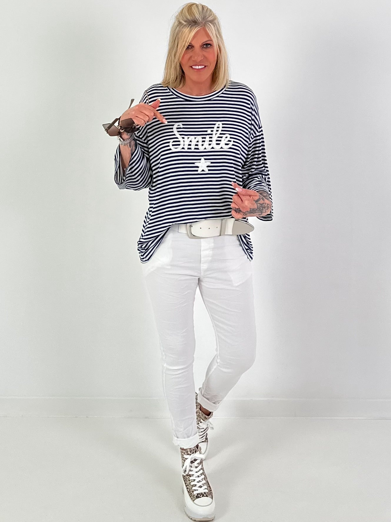 Shirt mit Streifen Smile - dunkelblau-weiss
