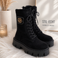 Faux suede ankle boot with chunky sole - black