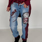 Jogg-Jeans im Used Look Love & Rock - denim-burgundi