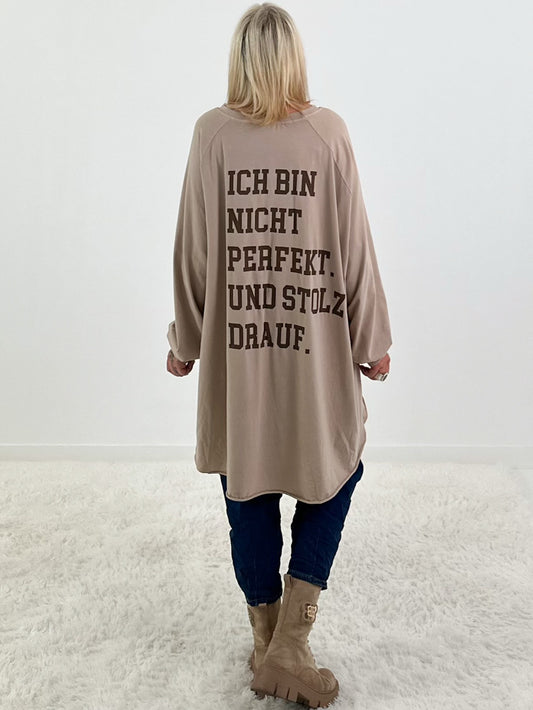 Oversized Shirt mit Statement Spruch auf dem Rücken - beige