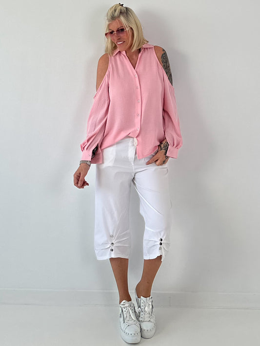 Bluse mit cold shoulder Detail - rosa