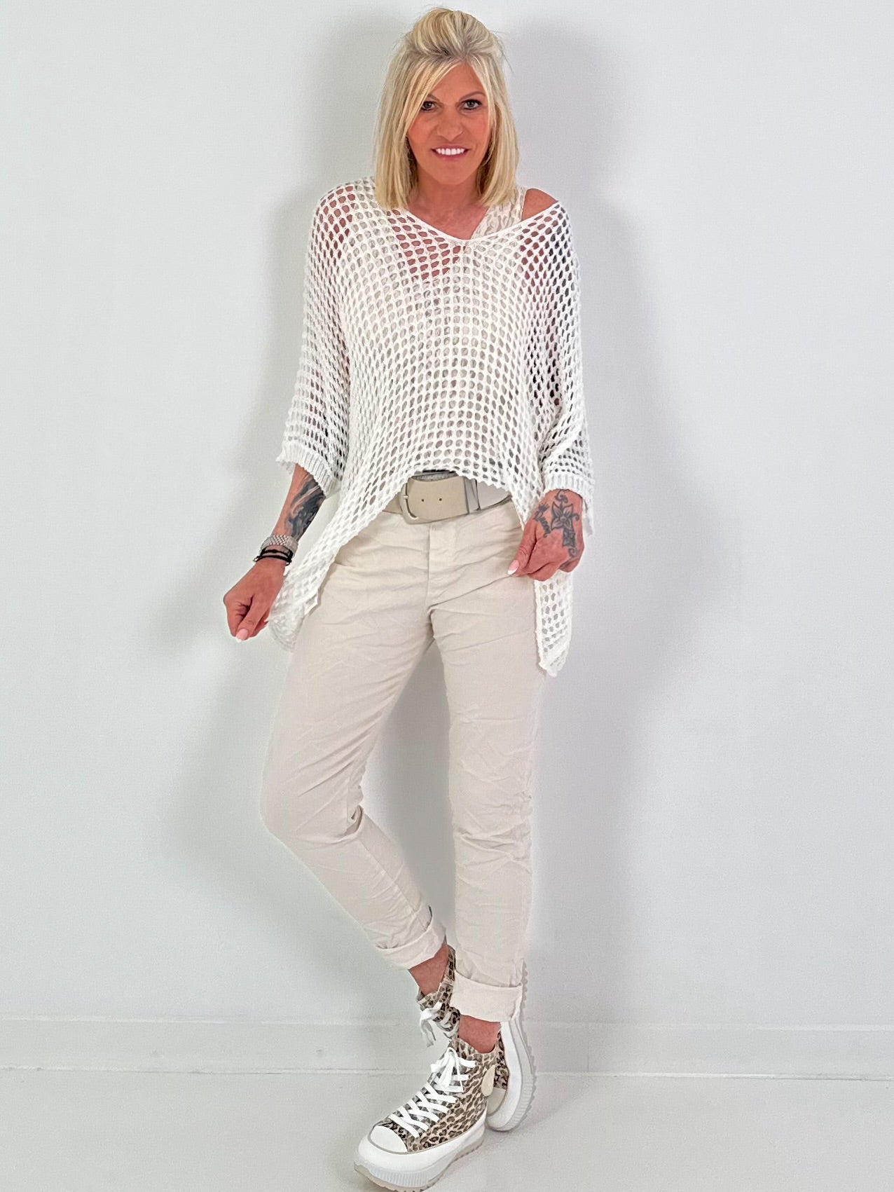 Oversized Häkelpullover - weiss