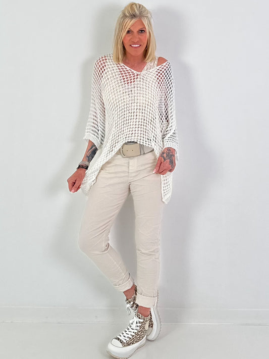 Oversized Häkelpullover - weiss