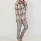 Checked shirt jacket with hood - beige-grey-multi-coloured