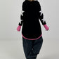 Casual long hoodie with thumbhole and trendy star elements - black