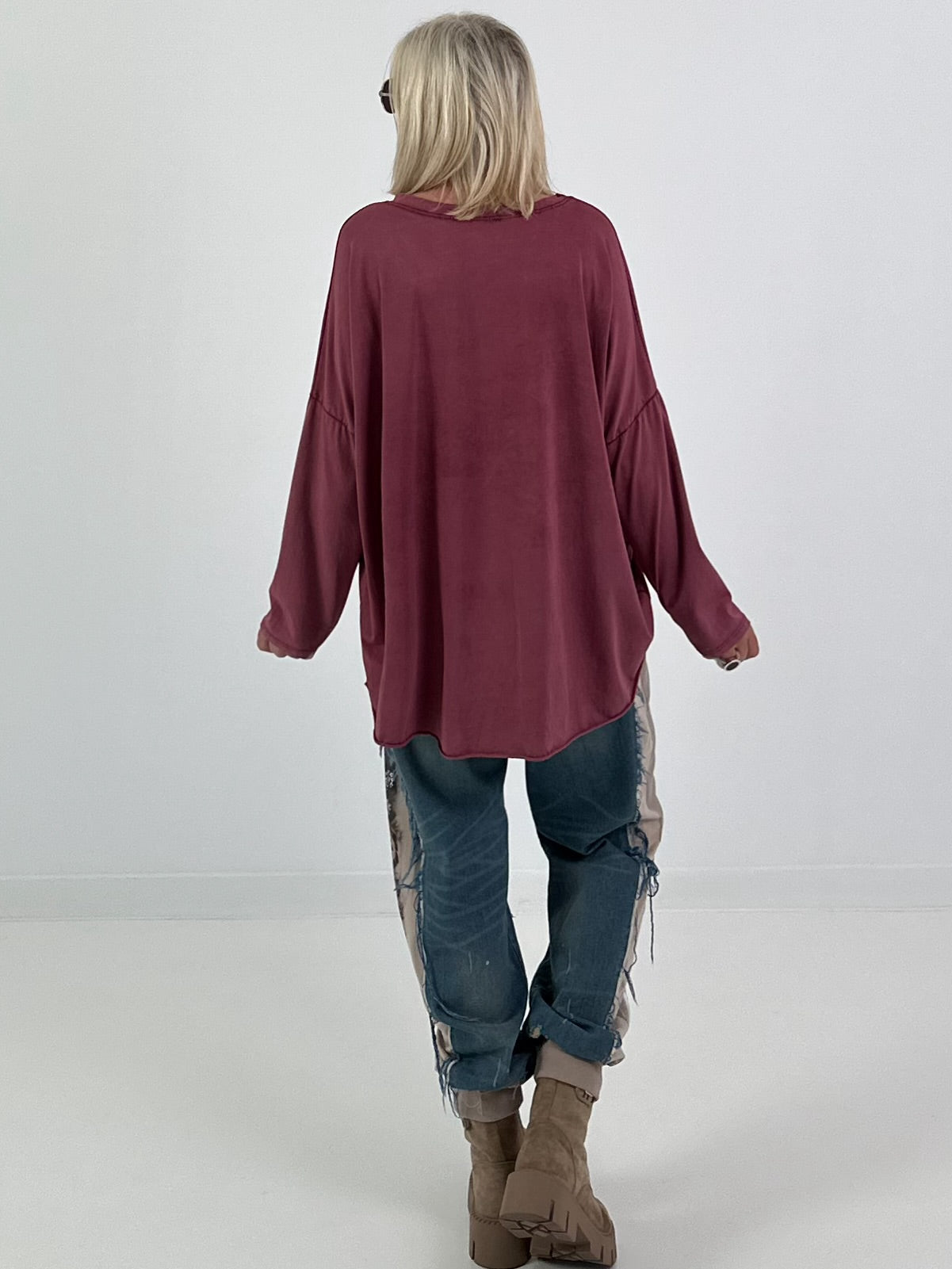 Oversized Shirt stone washed - burgunda