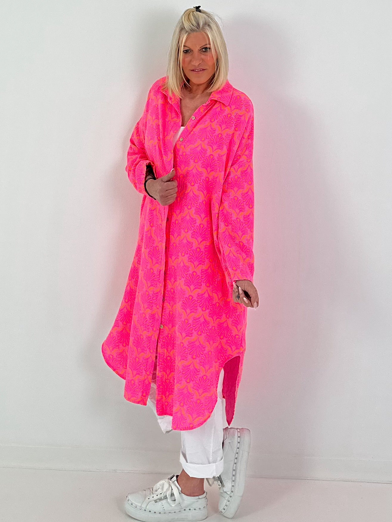 Long Muslin Blouse - neon pink