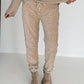 Hose in Knit-Look mit elastischem Bund - beige