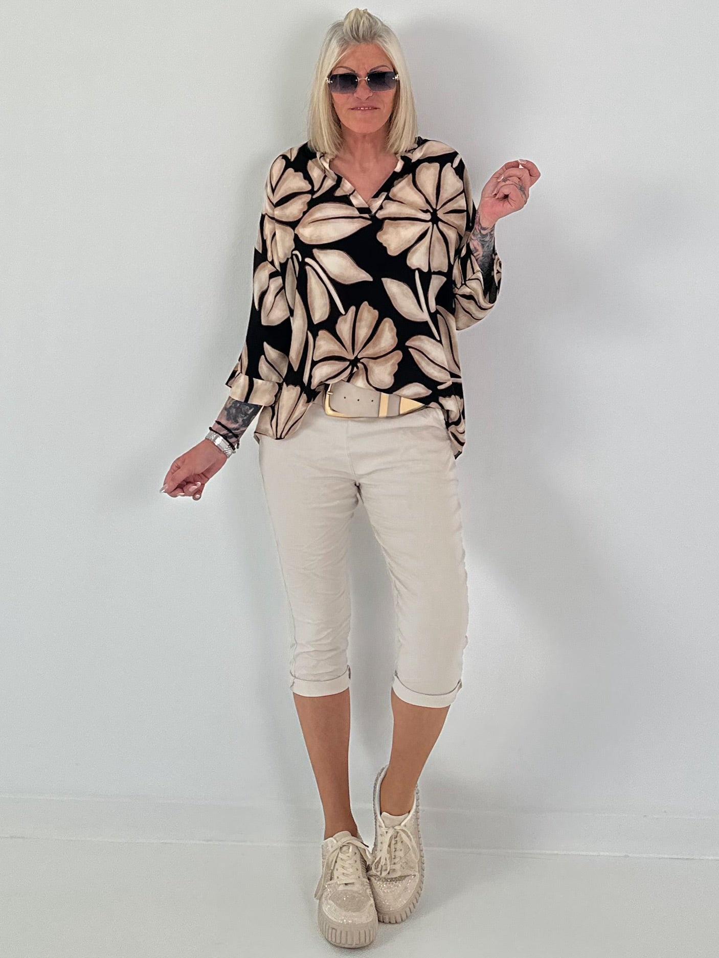 Printed tunic - beige - black