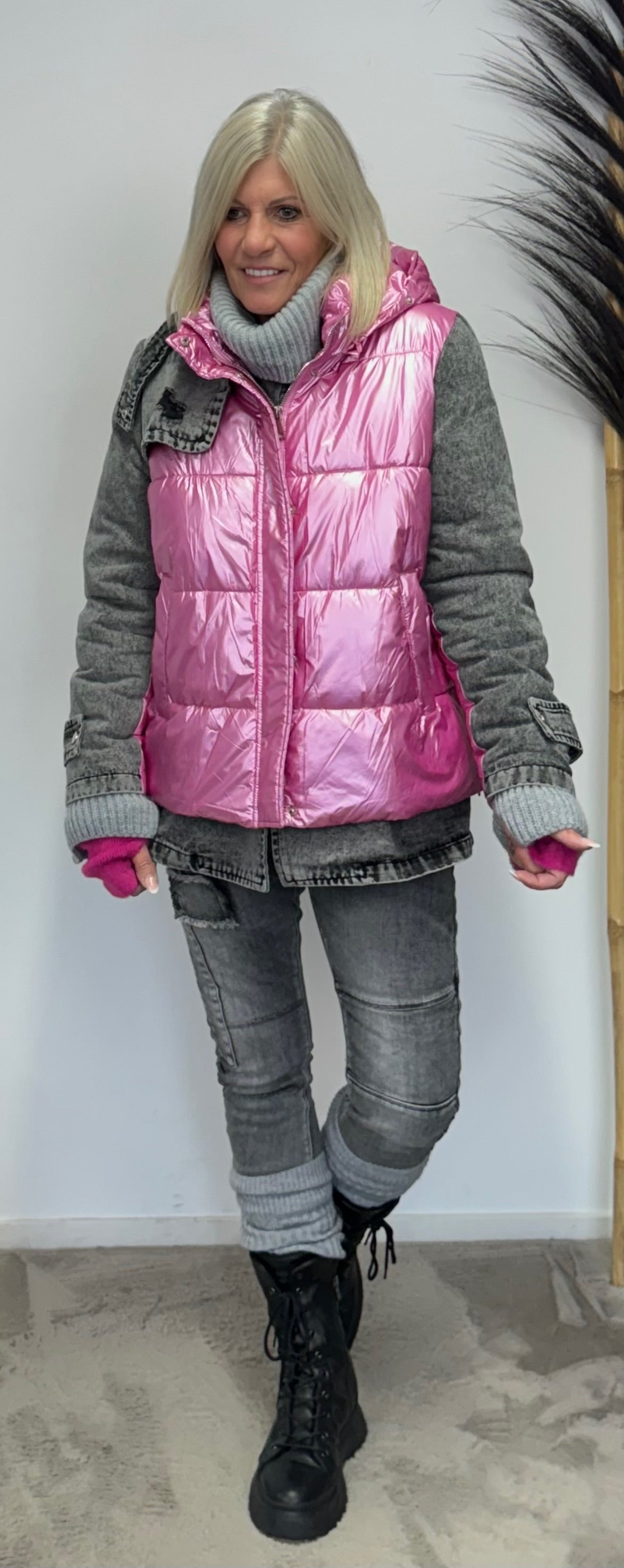 denim jacket with quilted vest - candy