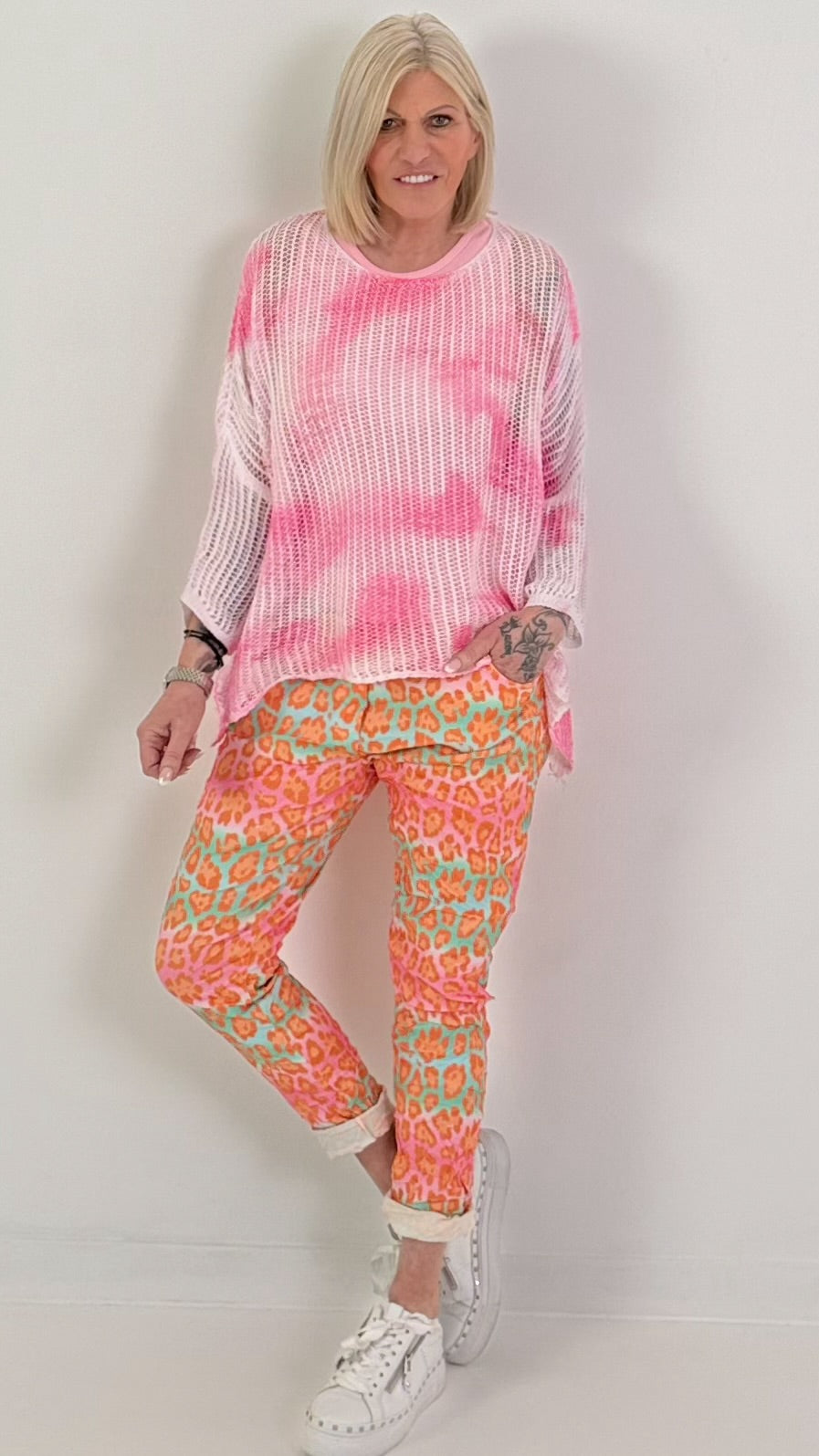 Batik Häkelpullover - pink