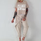 Kurzes Kastiges Shirt mit Print - beige