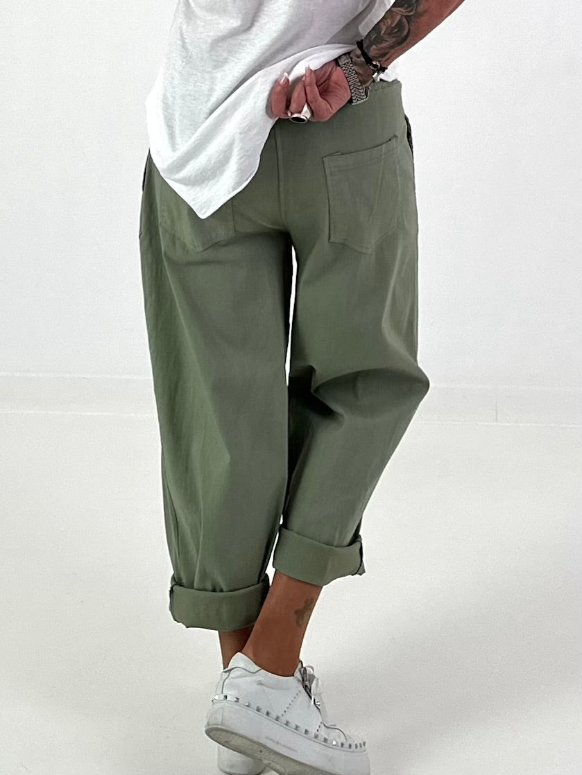 Balloon trousers with overlay - khaki