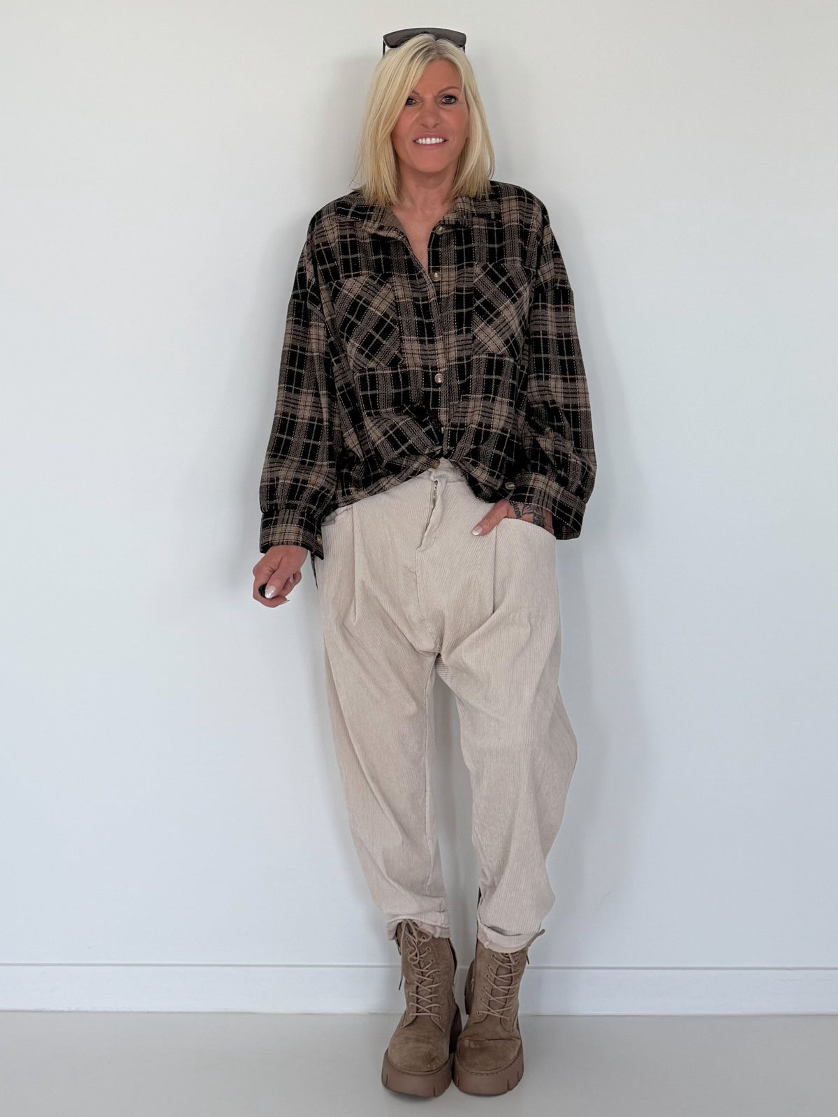 Oversized Flanellhemd im Karo-Look - mokka-beige-mehrfarbig