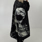 Edler Mantel mit Kapuze und großem Rückenprint Skull - schwarz - mehrfarbig