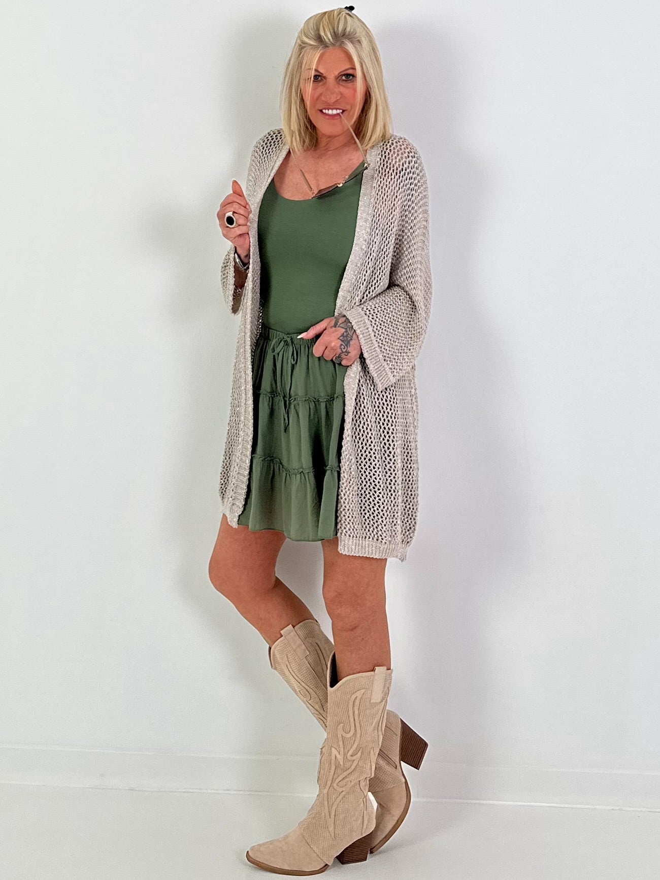 Crochet jacket with Lurex - beige