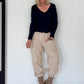 Rippshirt mit fransigem V-Ausschnitt - marine