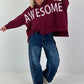 Oversized Hoodie Awesome - burgundy