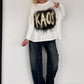 Sweater mit Stulpenärmeln und Strassmotiv KAOS - ecru