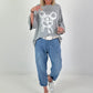 Oversized T-shirt with comic mouse - grey
