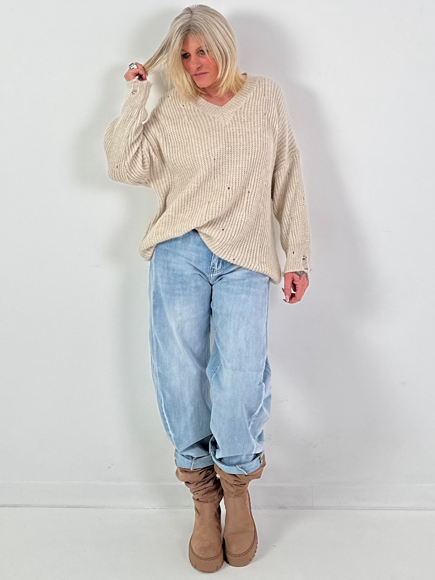 Trui model "Raw Rib" - beige