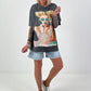 T-Shirt mit Pailletten Motiv - grau