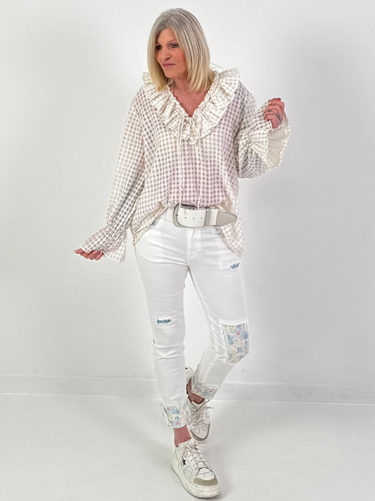 Oversized Tunika mit Vichy Muster - beige-weiss