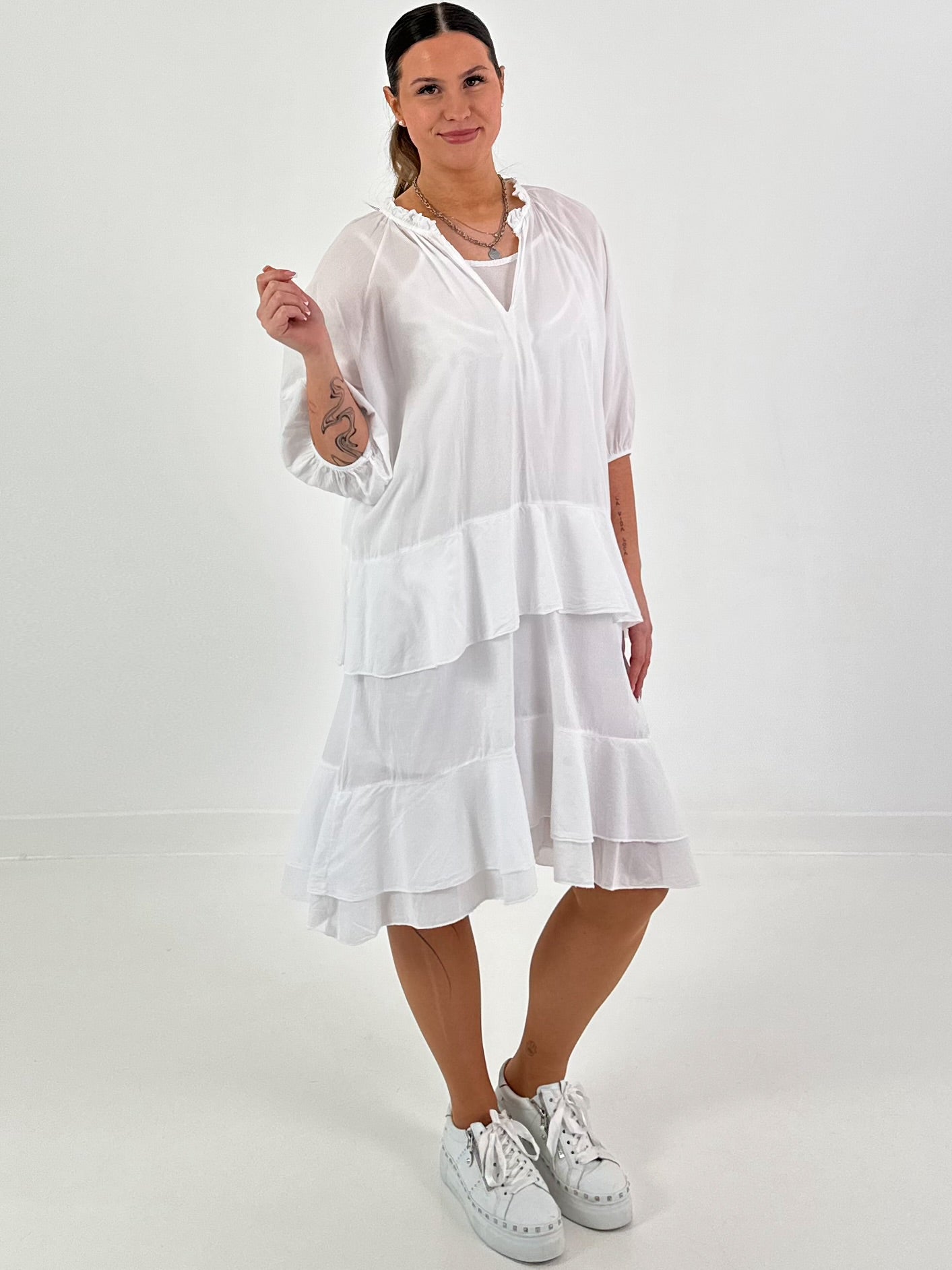 Kleid mit Unterziehtop und Volants - weiss