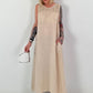 Sleeveless linen dress with crochet insert - beige
