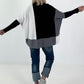 Oversized Feinstrickpullover mit Stulpenärmeln - schwarz-weiss-grau