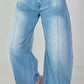 Jeans met wijde pijpen en horizontale naden - denim