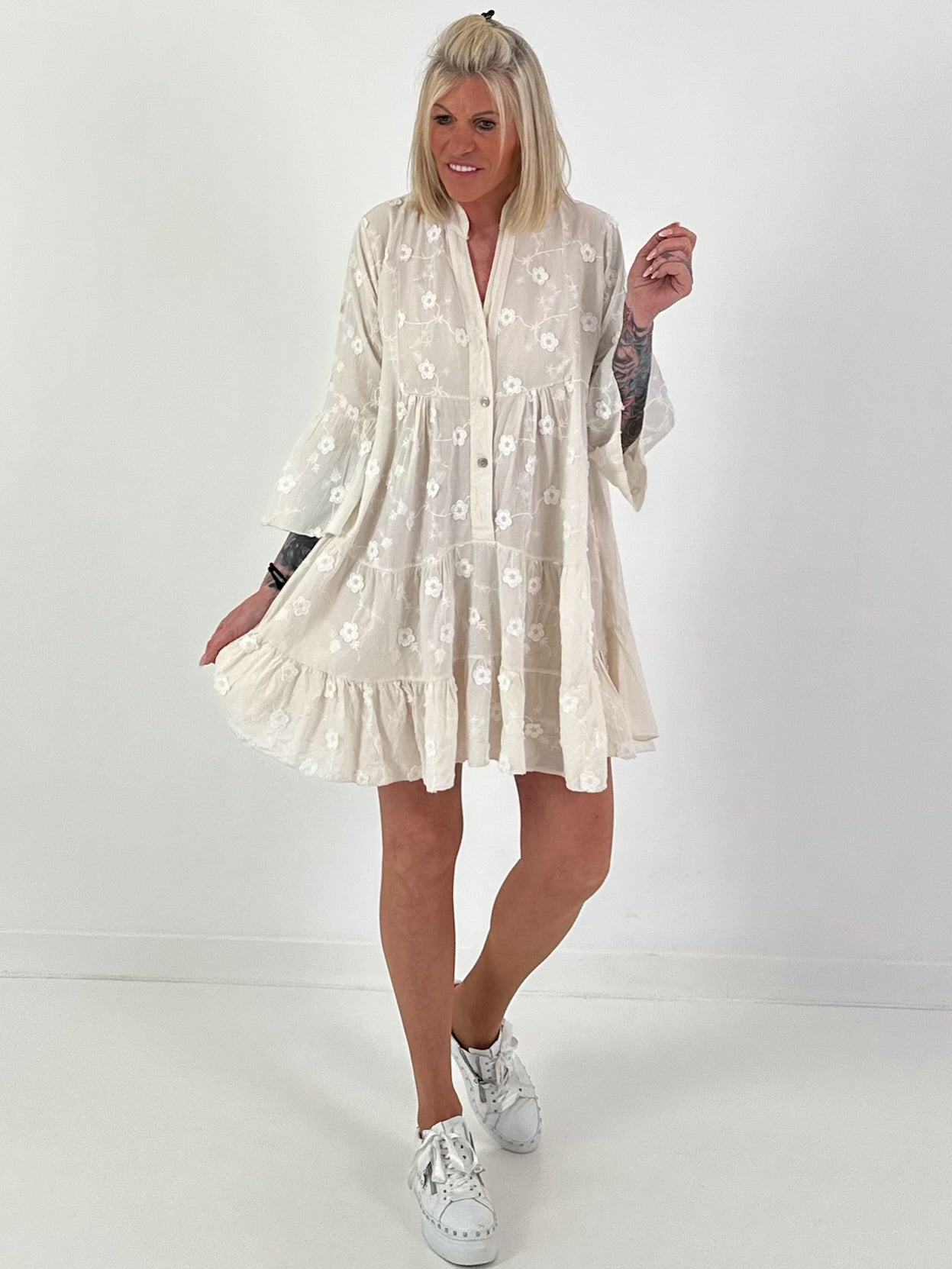 Tunic/Dress with Floral Pattern - Beige