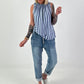 Striped top with ruffled collar - light blue-blue