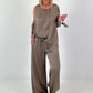 Two-piece set in satin look - taupe