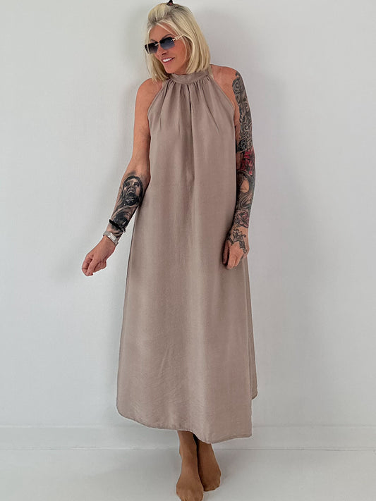 Klassisches Neckholder-Kleid - taupe