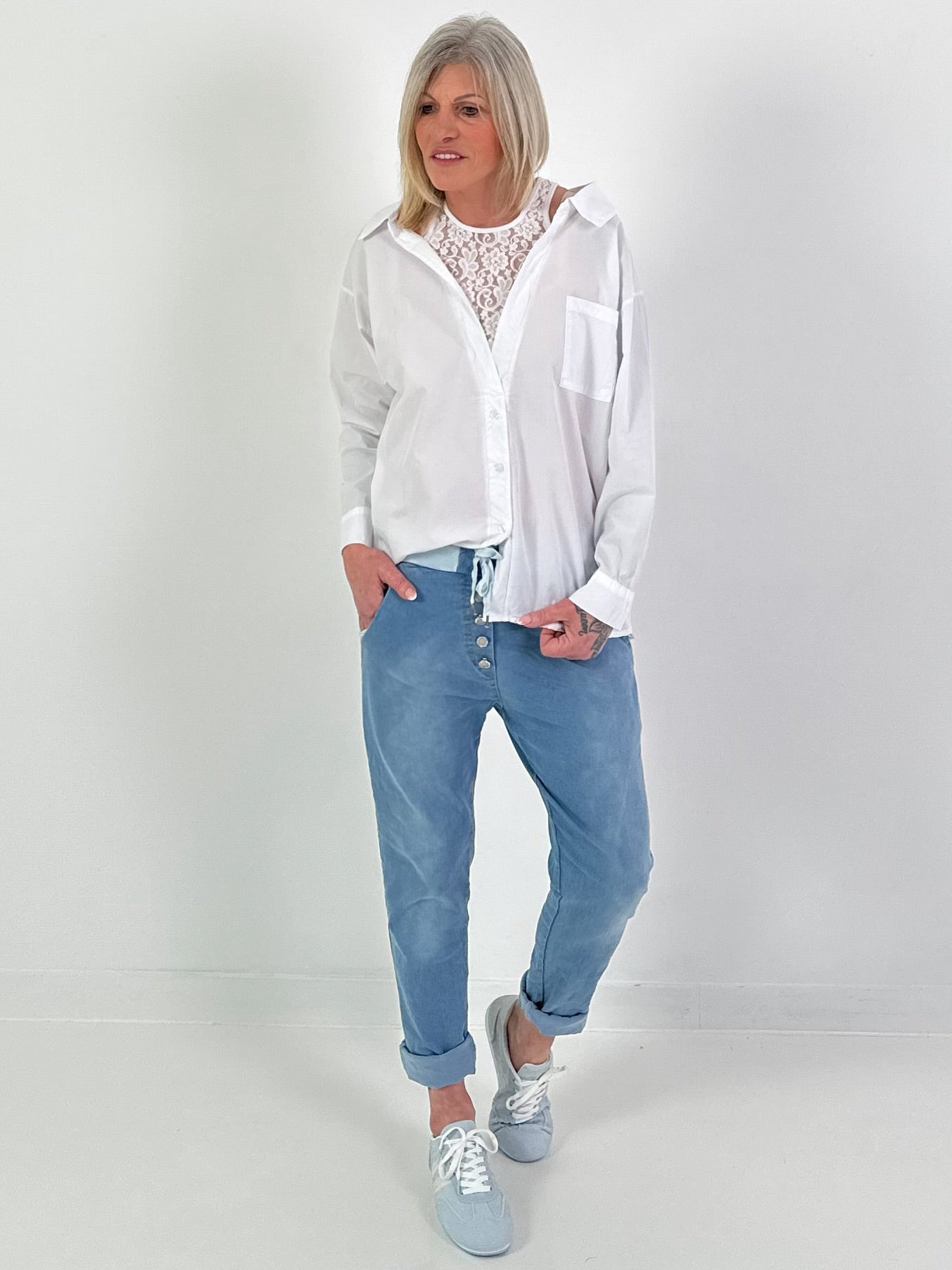 Bluse mit Spitzentop - weiss