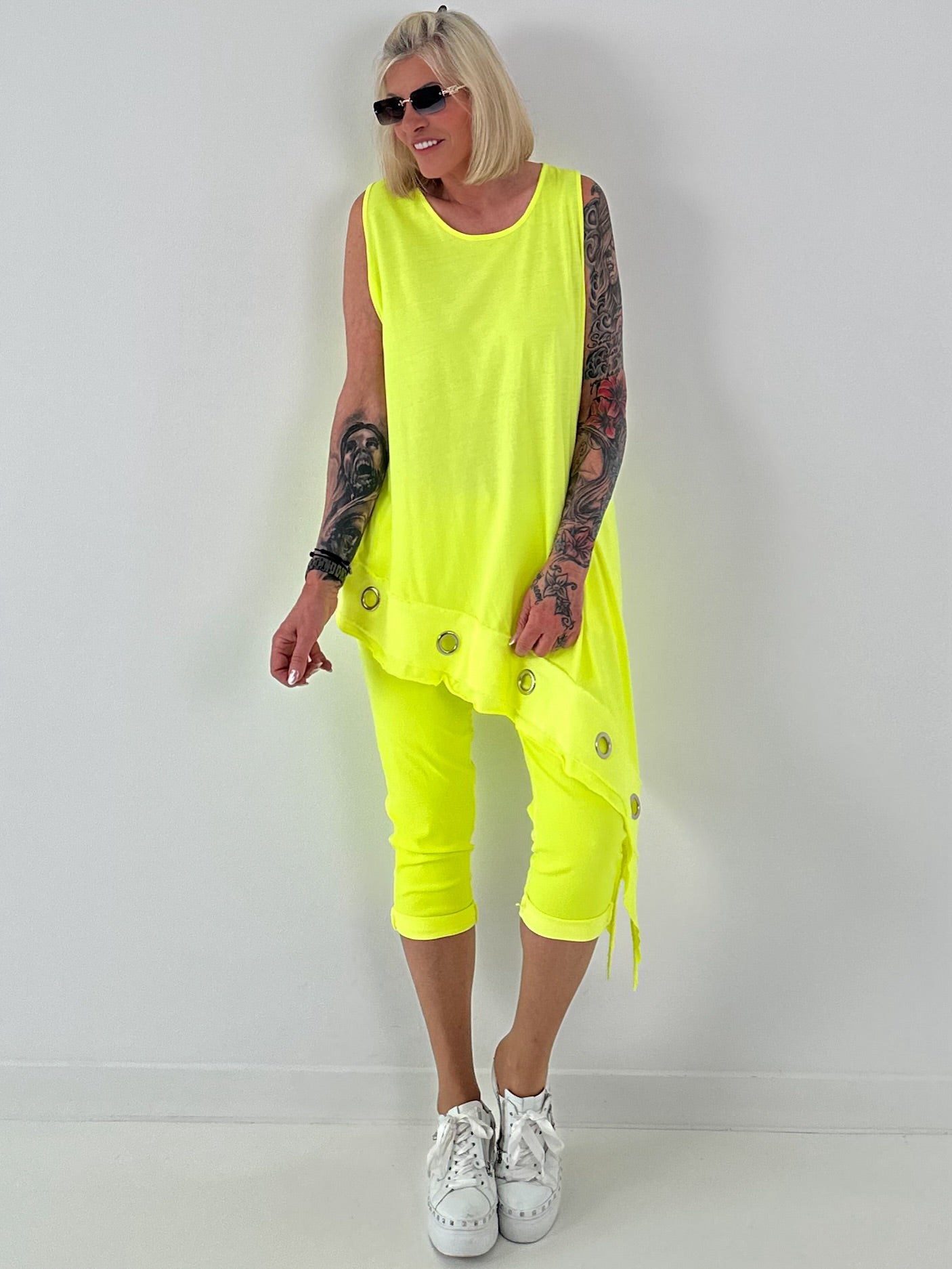Capri Hose mit Bindeband - neongelb